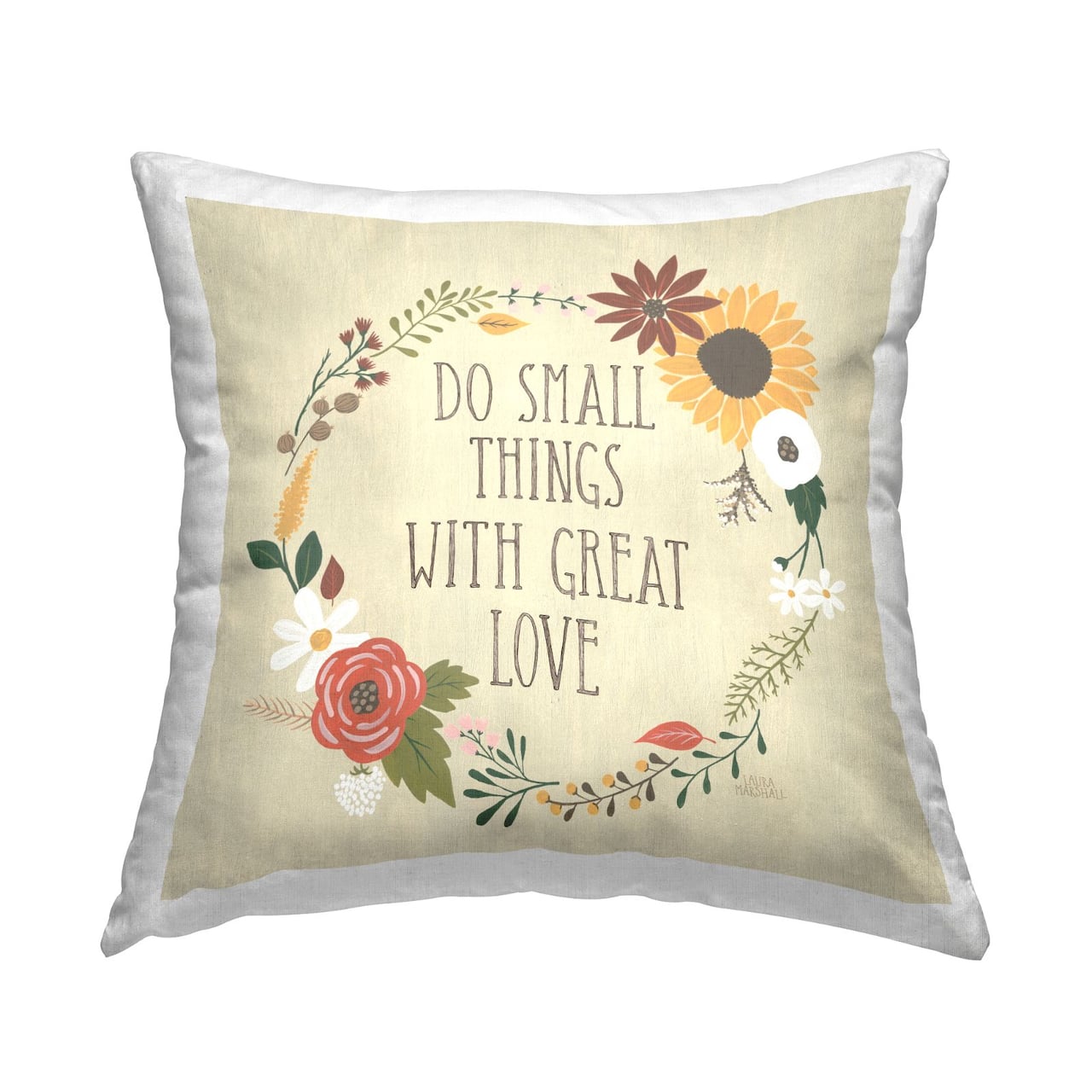 Stupell Industries Heartwarming Great Love Quote Floral Border Throw Pillow, 18" x 18"